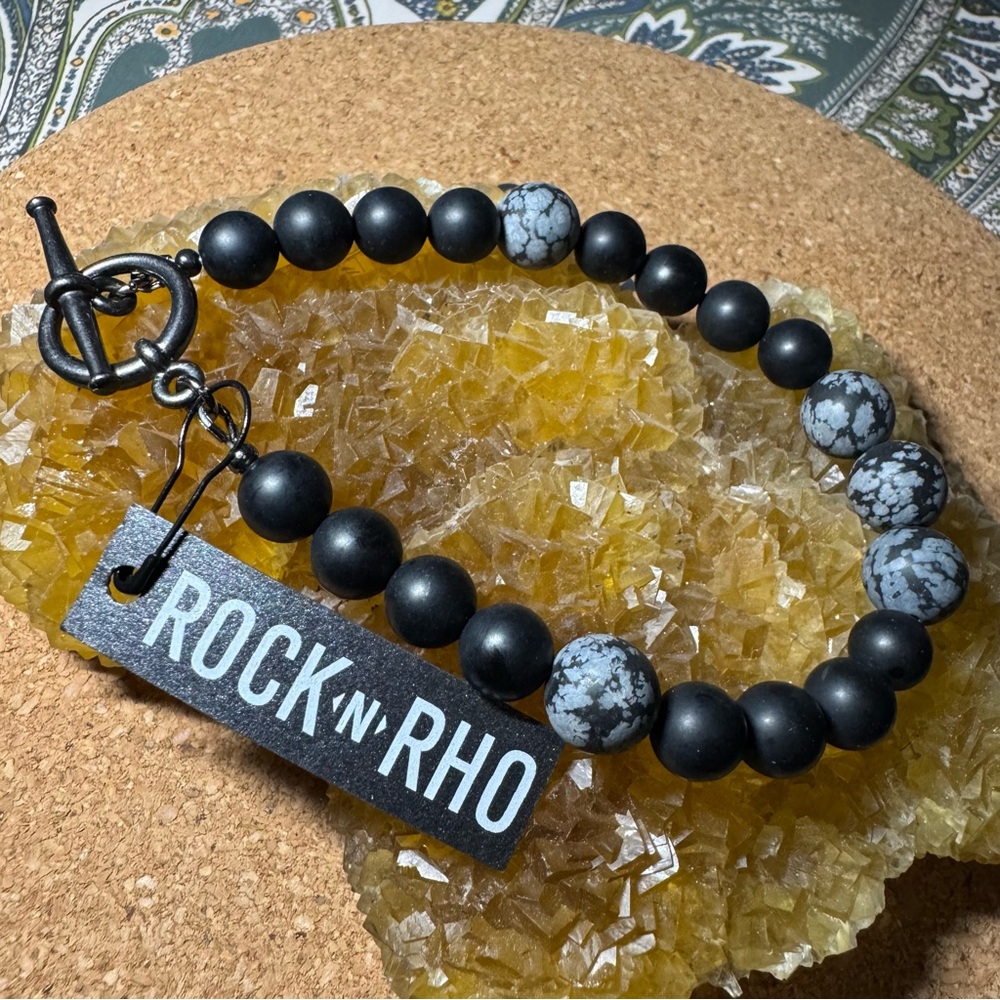 Snowflake Obsidian & Onyx Bead Bracelet